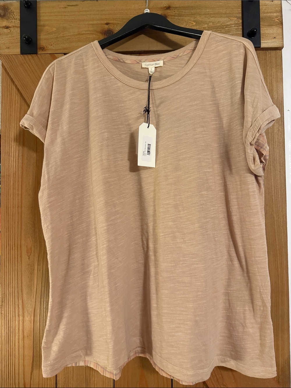 Women's Rolled Sleeve Tee - Tan and Orange